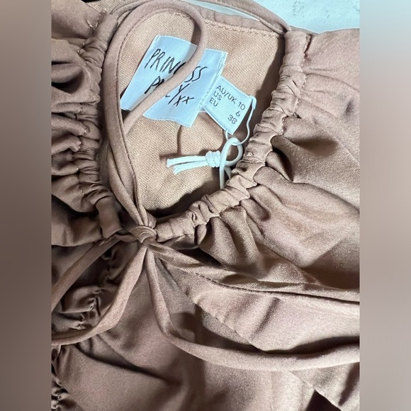 PRINCESS POLLY Brown strapless ruched cutout top and maxi skirt size 6. - Picture 3 of 14